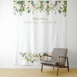Witte Bloemen Bruidsfeest Foto Booth Achtergrond Wandkleed