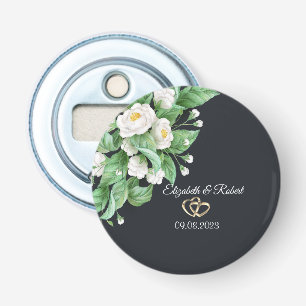 Witte Bloemen Bruiloft Button Flesopener