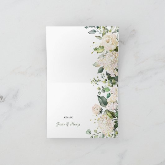 Witte bloemen bruiloft dank je wel kaart (Binnen)