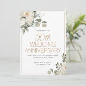 Witte Bloemen Bruiloft Jubileum Uitnodiging (Staand voorkant)