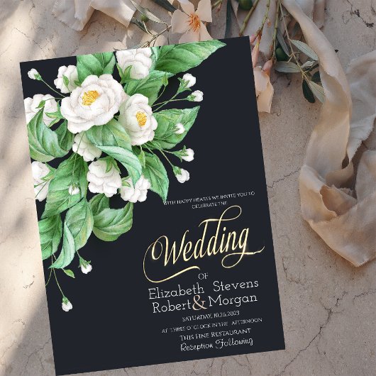 Witte Bloemen Bruiloft Kaart