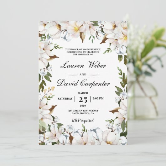 Witte Bloemen bruiloft Kaart (Staand voorkant)