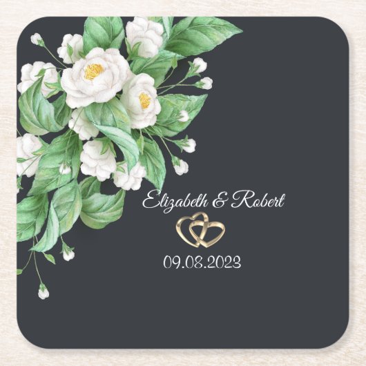 Witte Bloemen Bruiloft Kartonnen Onderzetters (Voorkant)