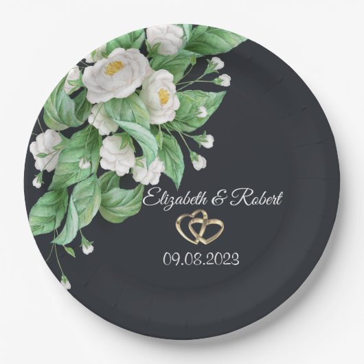 Witte Bloemen Bruiloft Papieren Bordje (Voorkant)
