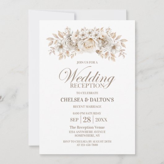 Witte Bloemen bruiloft receptie Kaart (Voorkant)