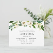 Witte Bloemen bruiloft repetitie diner uitnodiging (Staand voorkant)