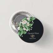 Witte Bloemen Bruiloft Ronde Button 3,2 Cm (Voorkant /achterkant)
