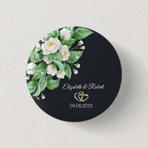 Witte Bloemen Bruiloft Ronde Button 3,2 Cm