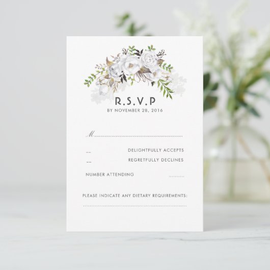 Witte Bloemen bruiloft RSVP (Staand voorkant)