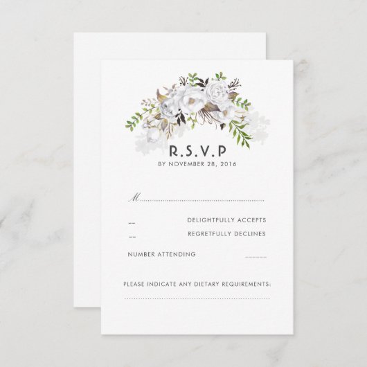 Witte Bloemen bruiloft RSVP (Voorkant / Achterkant)