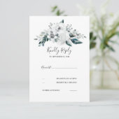 Witte Bloemen bruiloft RSVP Kaartje (Staand voorkant)
