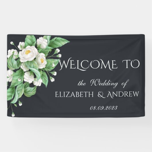 Witte Bloemen Bruiloft Spandoek (Horizontaal)