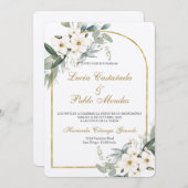 Witte bloemen bruiloft uitnodiging Spaans (Voorkant / Achterkant)