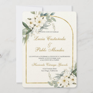 Witte bloemen bruiloft uitnodiging Spaans