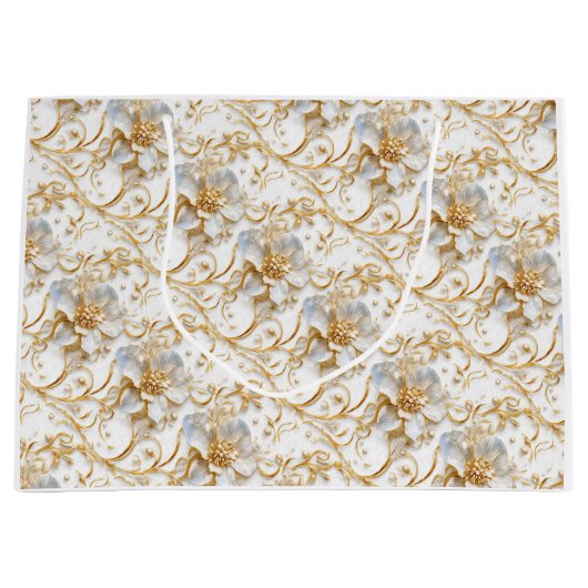 Witte bloemen bruiloft verjaardag elegant groot cadeauzakje (Voorkant)