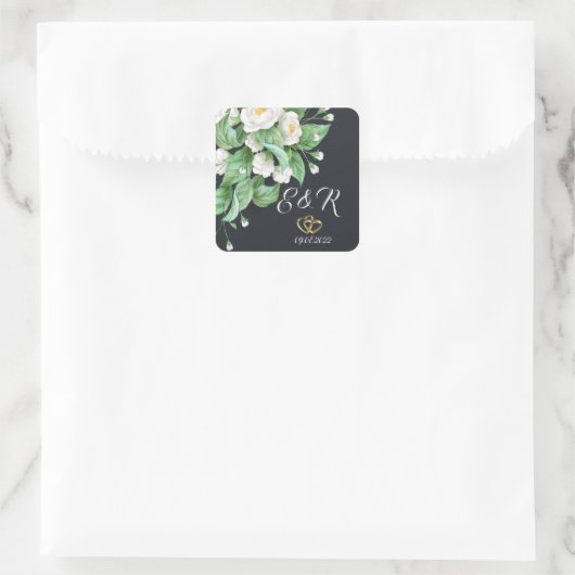 Witte Bloemen Bruiloft Vierkante Sticker (Tas)