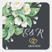 Witte Bloemen Bruiloft Vierkante Sticker (Voorkant)