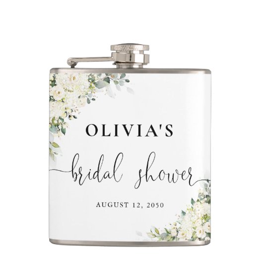 Witte Bloemen Bruiloftsfeest Flask Heupfles (Voorkant)