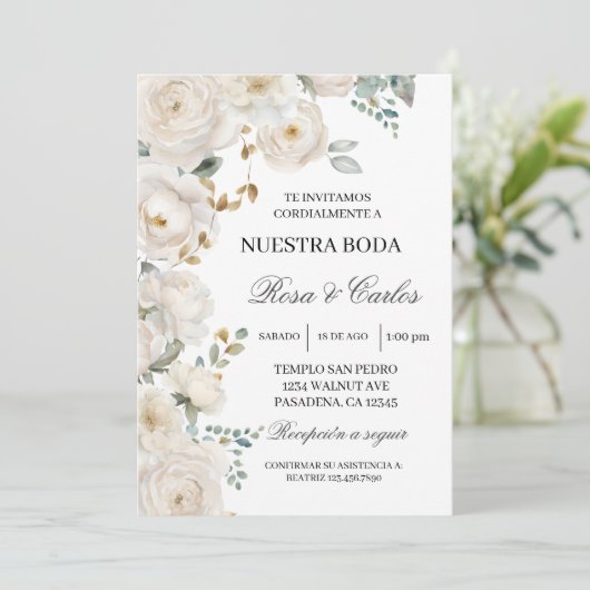 Witte bloemen bruiloftsinvatie kaart (Staand voorkant)