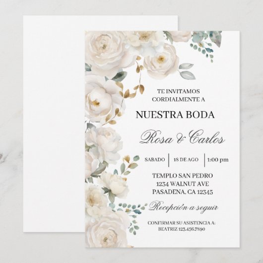 Witte bloemen bruiloftsinvatie kaart