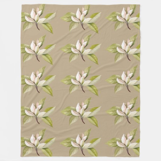 Witte bloemen bruine achtergrond fleece deken (Voorkant)