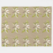 Witte bloemen bruine achtergrond fleece deken (Voorkant (Horizontaal))