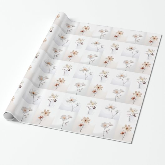 Witte bloemen cadeaupapier (Uitgerold)