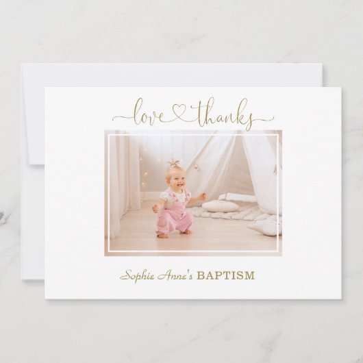 Witte Bloemen Calligraphy Meisje Foto Doop Bedankkaart (Voorkant)