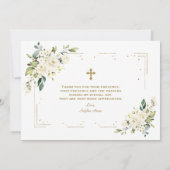 Witte Bloemen Calligraphy Meisje Foto Doop Bedankkaart (Achterkant)