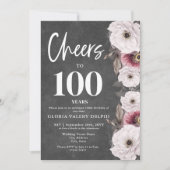 Witte Bloemen Chalkboard Proost op 100e verjaardag Kaart (Voorkant)