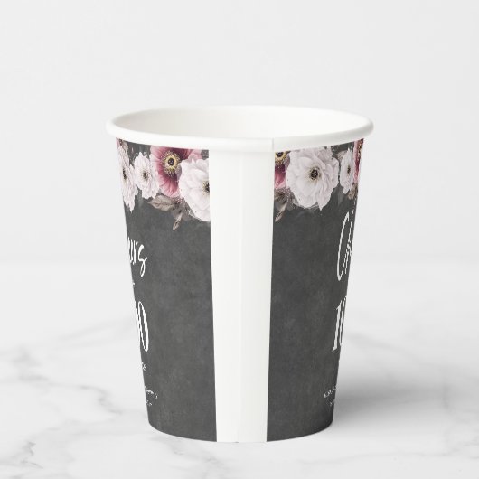 Witte Bloemen Chalkboard Proost op 100e verjaardag Papieren Bekers (Rechts)