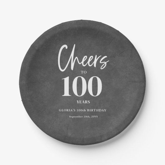 Witte Bloemen Chalkboard Proost op 100e verjaardag Papieren Bordje (Voorkant)