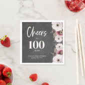 Witte Bloemen Chalkboard Proost op 100e verjaardag Servet (Insitu)