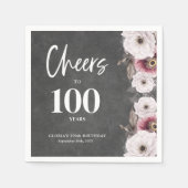 Witte Bloemen Chalkboard Proost op 100e verjaardag Servet (Voorkant)