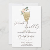 Witte Bloemen Champagne Glas Brunch & Bubble Kaart (Voorkant)