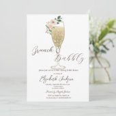 Witte Bloemen Champagne Glas Brunch & Bubble Kaart (Staand voorkant)