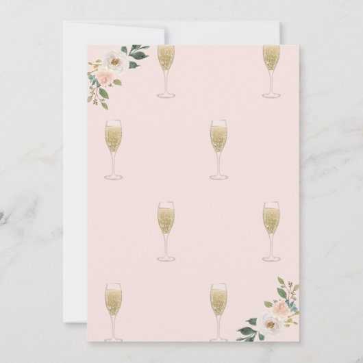 Witte Bloemen Champagne Glas Brunch & Bubble Kaart (Achterkant)