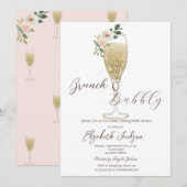 Witte Bloemen Champagne Glas Brunch & Bubble Kaart (Voorkant / Achterkant)