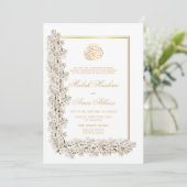 Witte Bloemen Chic Lijst Islamitische Moslim Bruil Kaart (Staand voorkant)