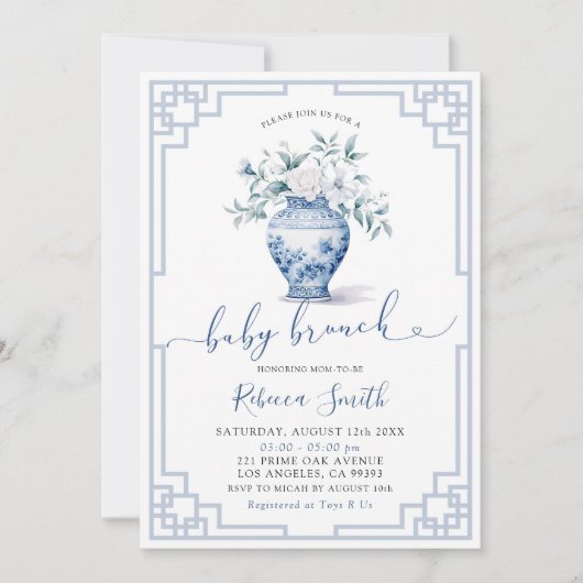 Witte Bloemen Chinoiserie Ginger Jar Baby Brunch Kaart (Voorkant)