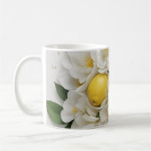 Witte bloemen, citroenen & groene bladeren op wit koffiemok (Links)