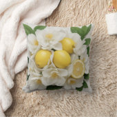 Witte Bloemen, Citroenen & Groene Bladeren op Wit Kussen (Deken)