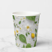 Witte Bloemen Citroenen Groene bladeren Patroon op Papieren Bekers (Achterkant)