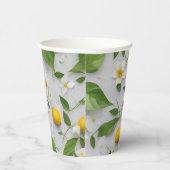 Witte Bloemen Citroenen Groene bladeren Patroon op Papieren Bekers (Rechts)