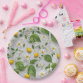 Witte Bloemen Citroenen Groene bladeren Patroon op Papieren Bordje (Feest)