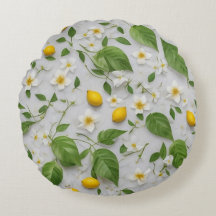 Witte Bloemen Citroenen Groene Bladeren Patroon op