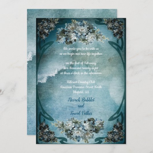 witte bloemen Cloudy Sky Romantic Wedding Kaart (Voorkant / Achterkant)