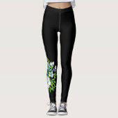 witte bloemen corsage bladeren natuur floraal zwar leggings (Voorkant)