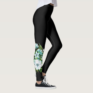 witte bloemen corsage bladeren natuur floraal zwar leggings