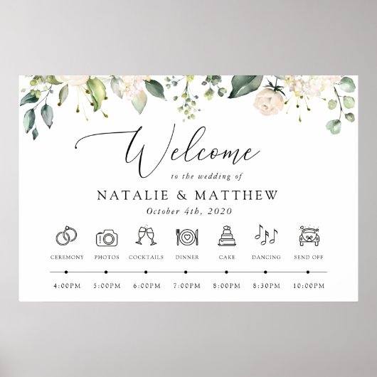 Witte Bloemen, Cream Bloemen, Bruiloft Tijdlijn Poster (Voorkant)